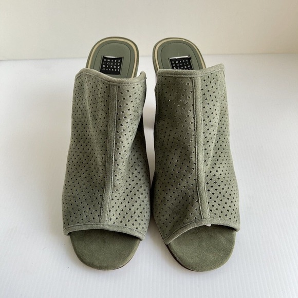 White House Black Market Green Suede Perforated Sandals Open Toe Mules Sz 10M - Picture 2 of 11